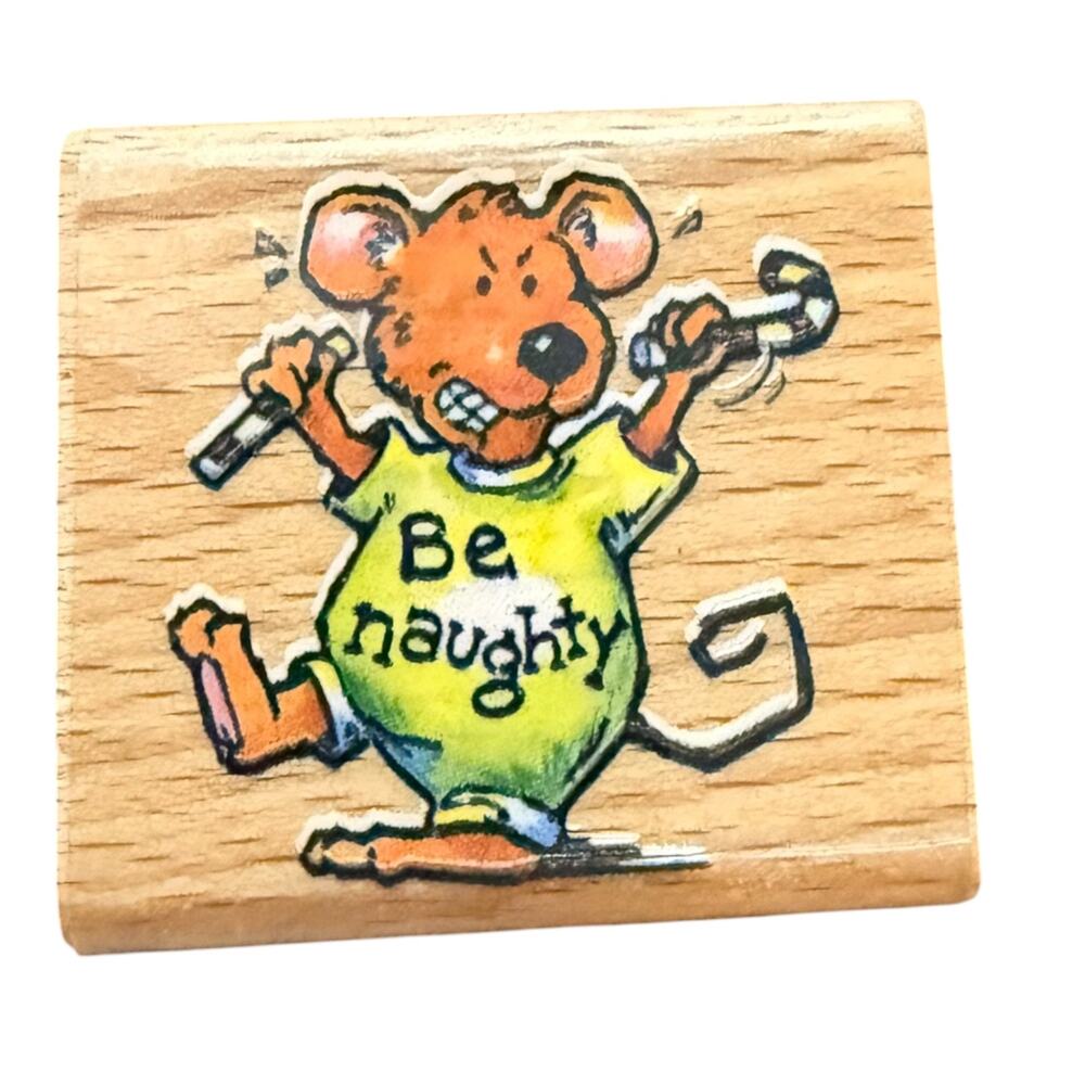 StampCraft Be Naughty Christmas Holiday Mouse Rubber Stamp